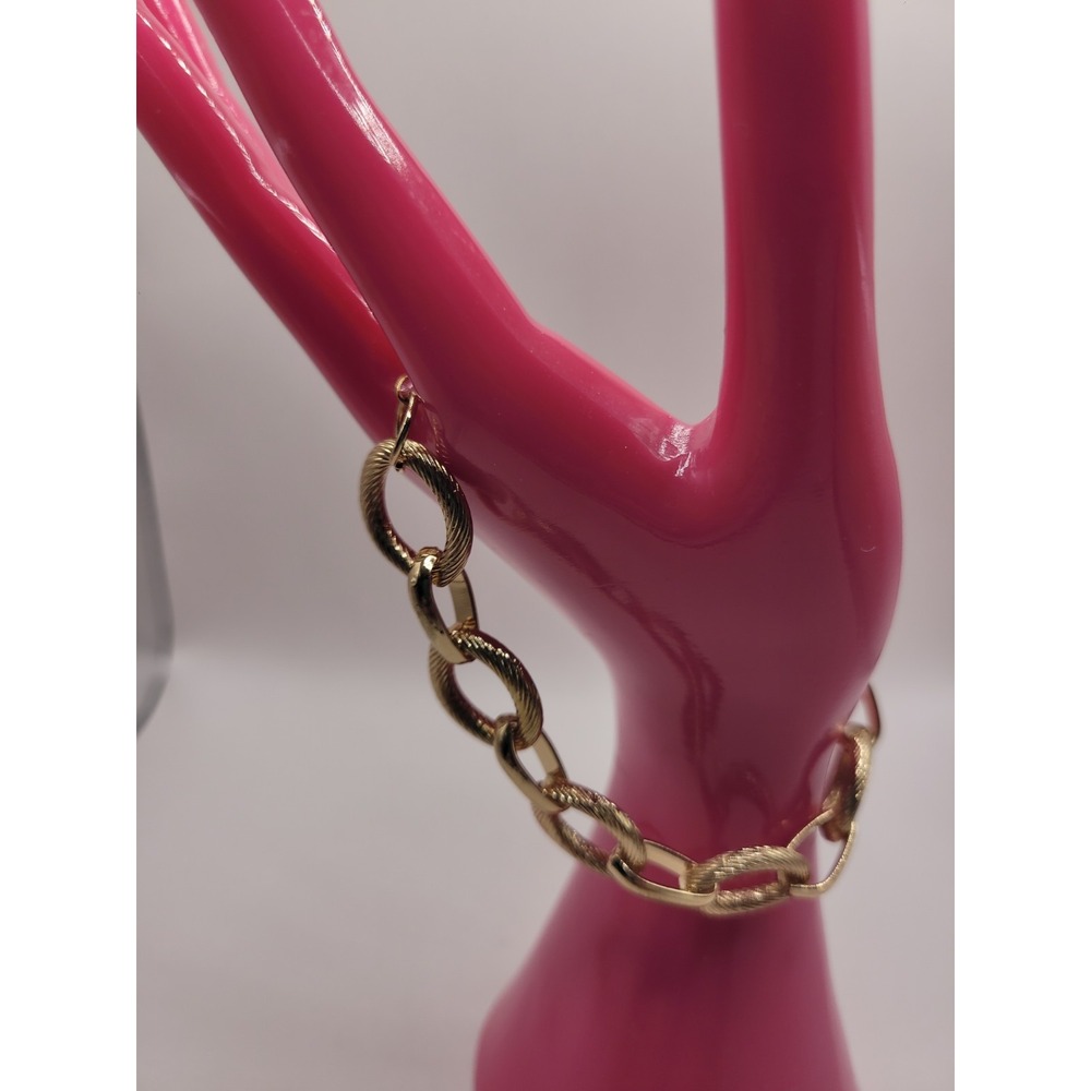 Gold Tone Chunky Link Bracelet Textured Rope Oval Statement Adjustable Band